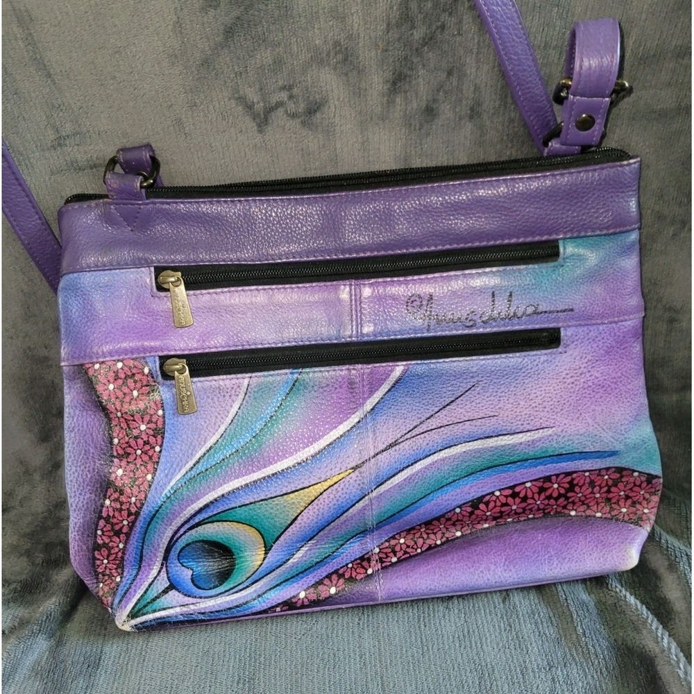 Anuschka Leather Hand Painted Cross Body Adjustable Style Strap Purse/ Bag - Picture 5 of 16